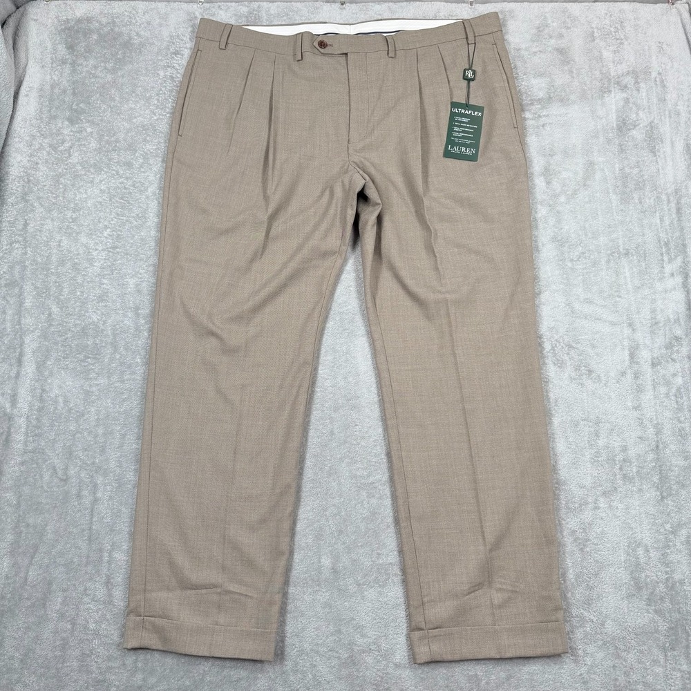 NWT Lauren Ralph Lauren Ultraflex Pleated Dress Pants Mens 42x30‎ Slacks Cuffed